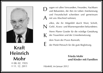 Traueranzeige von Heinrich Mohr von HERSFELDER ZEITUNG