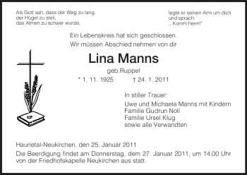 Traueranzeige von Linna Manns von HERSFELDER ZEITUNG