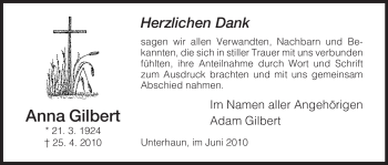 Traueranzeige von Anna Gilbert von HERSFELDER ZEITUNG