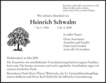 Traueranzeige von Heinrich Schwalm von HERSFELDER ZEITUNG