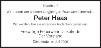 Traueranzeige von Peter Haas von HERSFELDER ZEITUNG