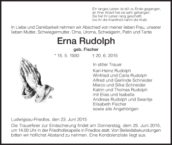 Traueranzeige von Erna Rudolph von Hersfeld