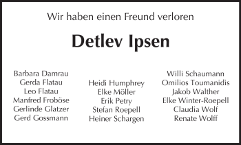 Traueranzeige von Detlev Ipsen von HERSFELDER ZEITUNG