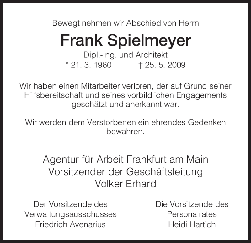  Traueranzeige für Frank Spielmeyer vom 18.06.2009 aus HERSFELDER ZEITUNG
