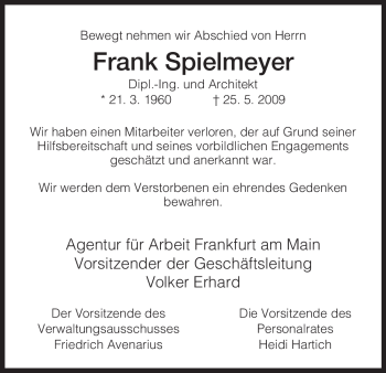 Traueranzeige von Frank Spielmeyer von HERSFELDER ZEITUNG