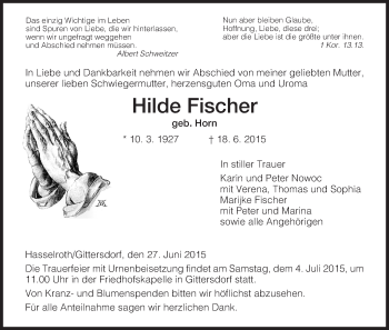 Traueranzeige von Hilde Fischer von Hersfeld