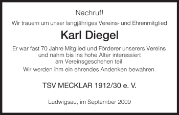 Traueranzeige von Karl Diegel von HERSFELDER ZEITUNG