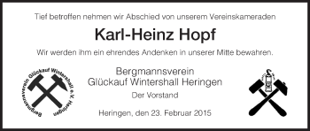 Traueranzeige von Karl-Heinz Hopf von Hersfeld