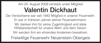 Traueranzeige von Valentin Dickhaut von HERSFELDER ZEITUNG