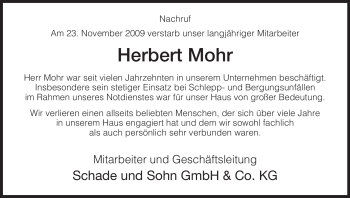 Traueranzeige von Herbert Mohr von HERSFELDER ZEITUNG