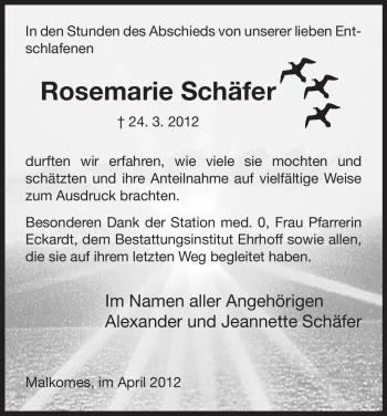 Traueranzeige von Rosemarie Schäfer von HERSFELDER ZEITUNG