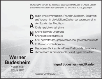 Traueranzeige von Werner Budesheim von HERSFELDER ZEITUNG