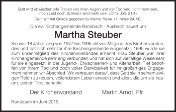 Traueranzeige von Martha Steuber von Hersfeld