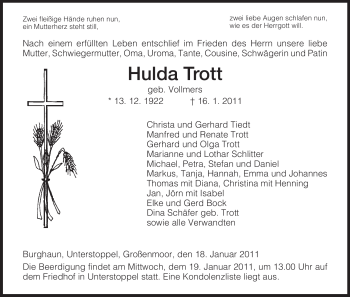 Traueranzeige von Hulda Trott von HERSFELDER ZEITUNG