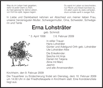 Traueranzeige von Erna Lohsträter von HERSFELDER ZEITUNG