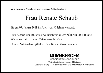 Traueranzeige von Renate Schaub von HERSFELDER ZEITUNG