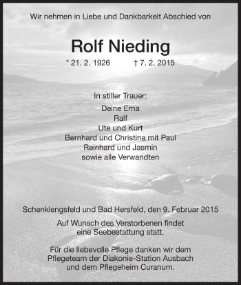 Traueranzeige von Rolf Nieding von Hersfeld
