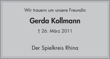 Traueranzeige von Gerda Kollmann von HERSFELDER ZEITUNG