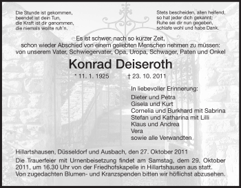 Traueranzeige von Konrad Deiseroth von HERSFELDER ZEITUNG