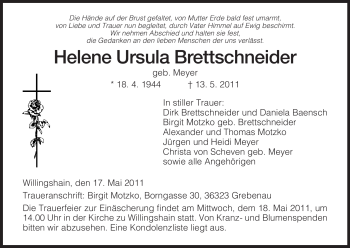 Traueranzeige von Helene Ursula Brettschneider von HERSFELDER ZEITUNG