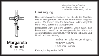 Traueranzeige von Margareta Kimmel von HERSFELDER ZEITUNG