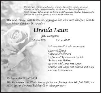 Traueranzeige von Ursula Laun von HERSFELDER ZEITUNG