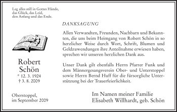 Traueranzeige von Robert Schön von HERSFELDER ZEITUNG