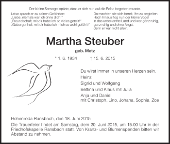 Traueranzeige von Martha Steuber von Hersfeld