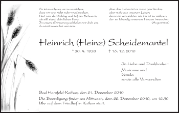 Traueranzeige von Heinrich Scheidemantel von HERSFELDER ZEITUNG