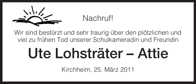  Traueranzeige für Ute Lohsträter-Attie vom 25.03.2011 aus HERSFELDER ZEITUNG