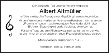 Traueranzeige von Albert Altmüller von Hersfeld