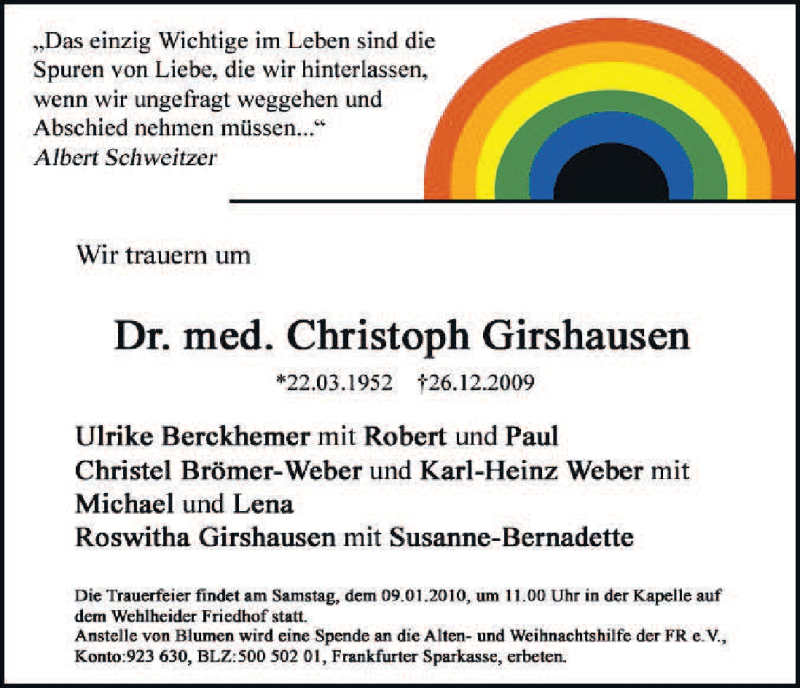  Traueranzeige für Christoph Girshausen vom 02.01.2010 aus HERSFELDER ZEITUNG