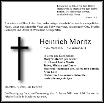 Traueranzeige von Heinrich Moritz von HERSFELDER ZEITUNG