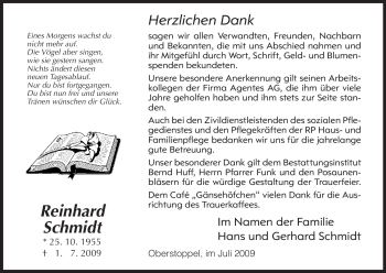 Traueranzeige von Reinhard Schmidt von HERSFELDER ZEITUNG