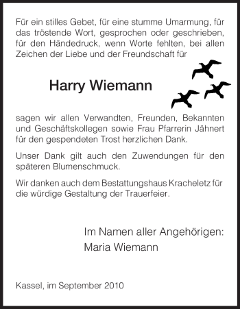 Traueranzeige von Harry Wiemann von HERSFELDER ZEITUNG