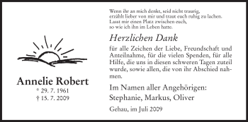 Traueranzeige von Annelie Robert von HERSFELDER ZEITUNG