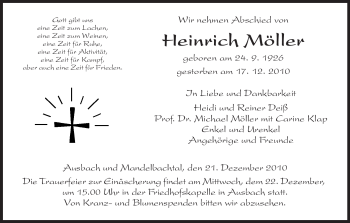 Traueranzeige von Heinrich Möller von HERSFELDER ZEITUNG