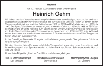 Traueranzeige von Heinrich Oehm von HERSFELDER ZEITUNG