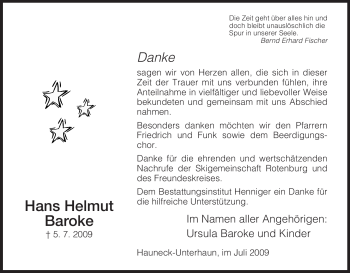 Traueranzeige von Hans Helmut Baroke von HERSFELDER ZEITUNG