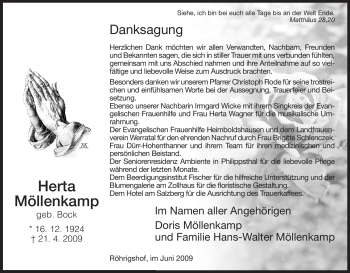 Traueranzeige von Herta Möllenkamp von HERSFELDER ZEITUNG