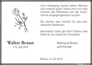 Traueranzeige von Walter Braun von HERSFELDER ZEITUNG