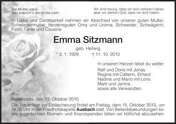 Traueranzeige von Emma Sitzmann von HERSFELDER ZEITUNG