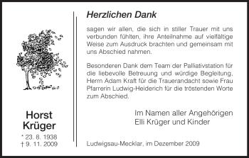 Traueranzeige von Horst Krüger von HERSFELDER ZEITUNG