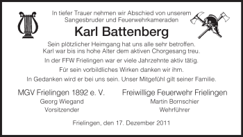 Traueranzeige von Karl Battenberg von HERSFELDER ZEITUNG