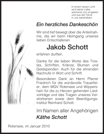 Traueranzeige von Jakob Schott von HERSFELDER ZEITUNG