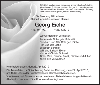 Traueranzeige von Georg Eiche von HERSFELDER ZEITUNG