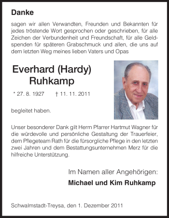 Traueranzeige von Everhard Ruhkamp von HERSFELDER ZEITUNG