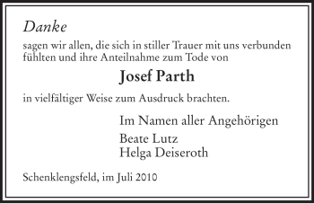 Traueranzeige von Josef Parth von HERSFELDER ZEITUNG
