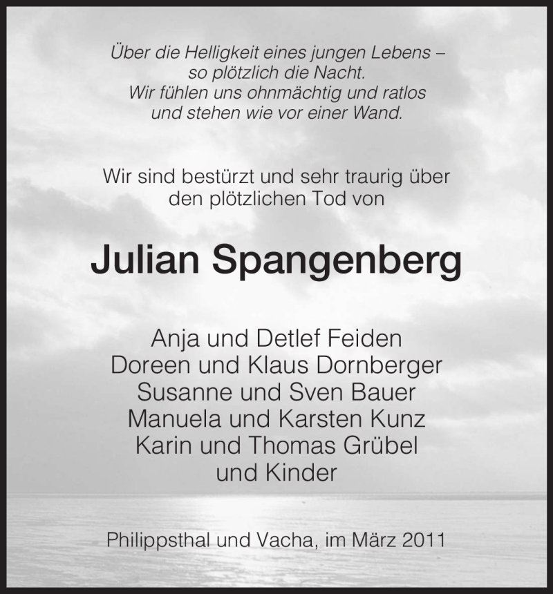  Traueranzeige für Julian Spangenberg vom 02.03.2011 aus HERSFELDER ZEITUNG