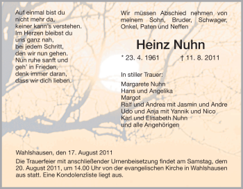 Traueranzeige von Heinz Nuhn von HERSFELDER ZEITUNG